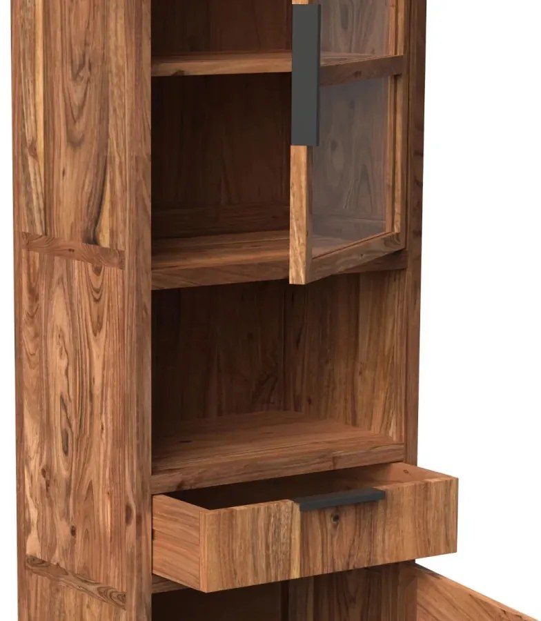 furniture-nabytek.cz - Masivní vitrína Sydney z akáciového dřeva, lakovaná, hnědá – 50×45×185 cm