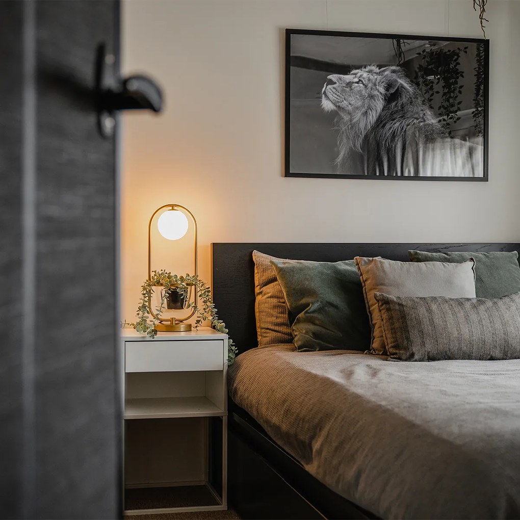 Art Deco stolná lampa zlatá s bielym sklom - Isabella