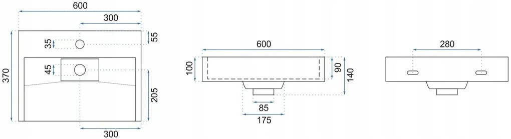 Rea Goya, konglomerátové umývadlo 60x37 cm + kovová konzola na stenu, KPL-U8901