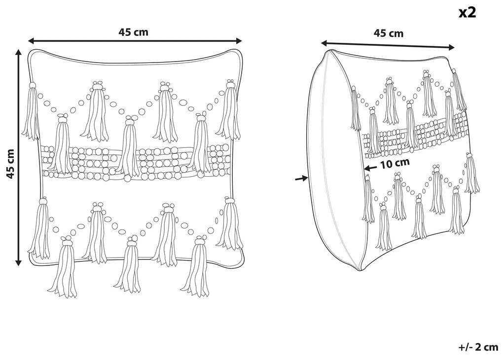 Sada 2 bavlnených vankúšov so strapcami 45 x 45 cm béžová/čierna THONDI Beliani