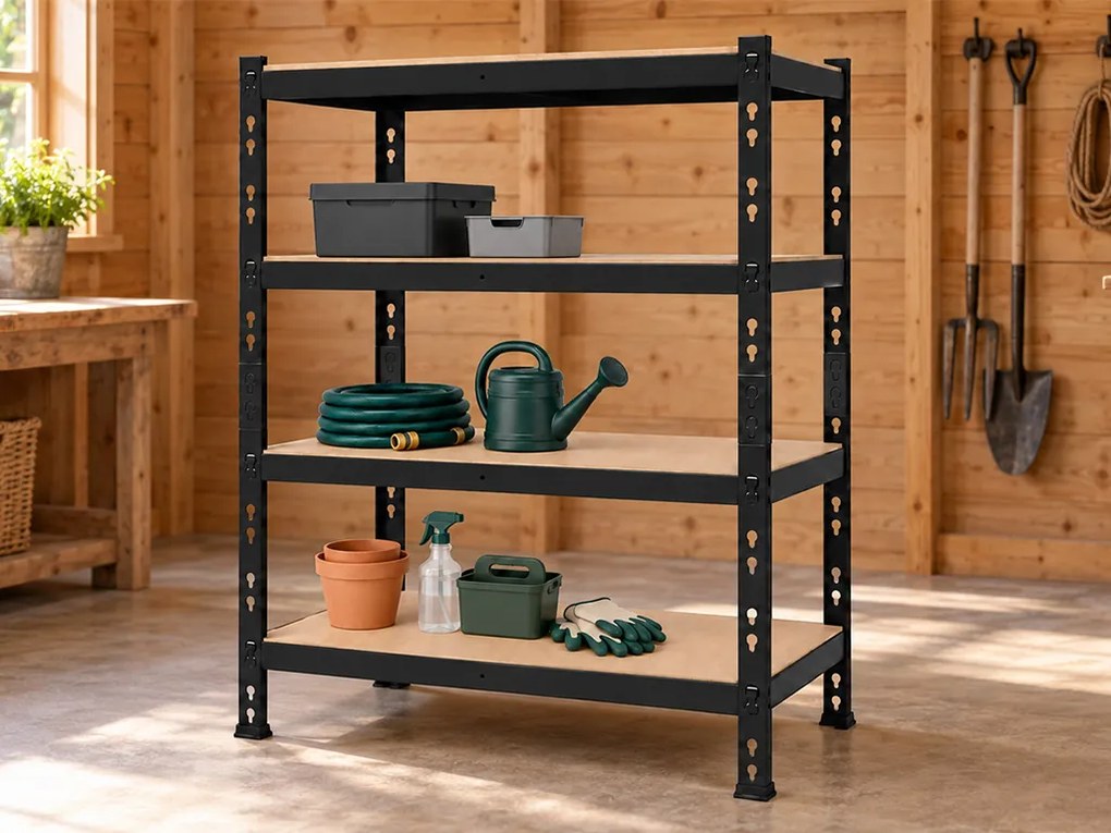 Akcia 4x Regál 180x160x50 cm profesionálny 4-policový, nosnosť 1600 kg - čierny - 4ks