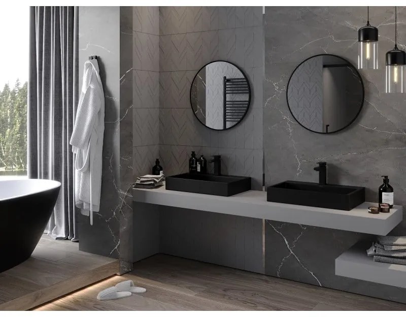 Mexen Loft, okrúhle kúpeľňové zrkadlo 65 cm, farba rámu čierna matná, 9850-065-065-000-70