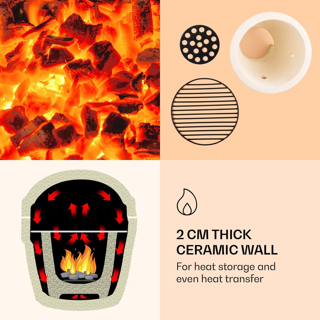 Klarstein Princesize, kamado gril, keramický, 11", údenie, BBQ, pomalé varenie, červený