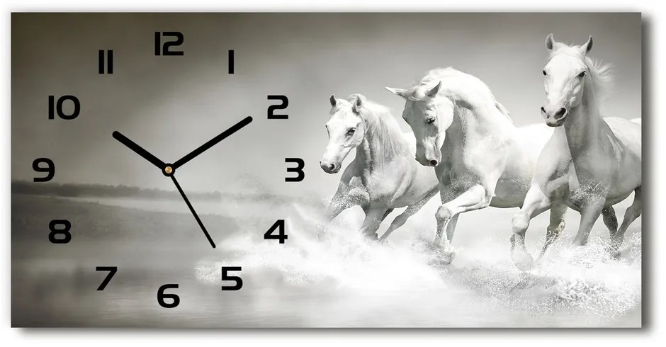 Vodorovné Moderné sklenené hodiny na stenu Biele kone pl_zsp_60x30_f_44040199