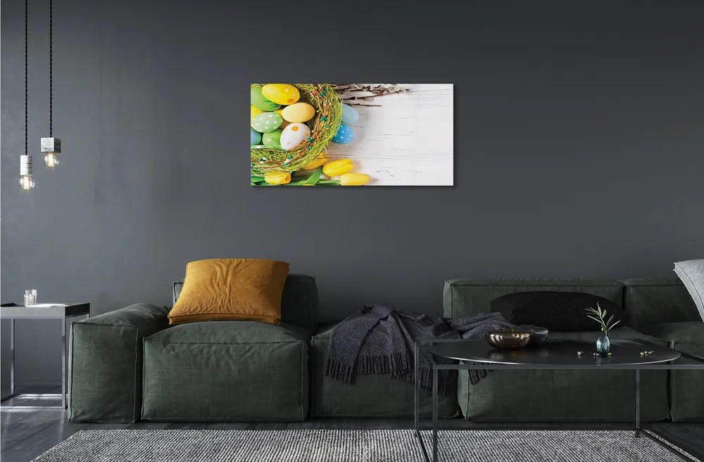 Sklenený obraz Vaječné založené na tulipány 100x50 cm