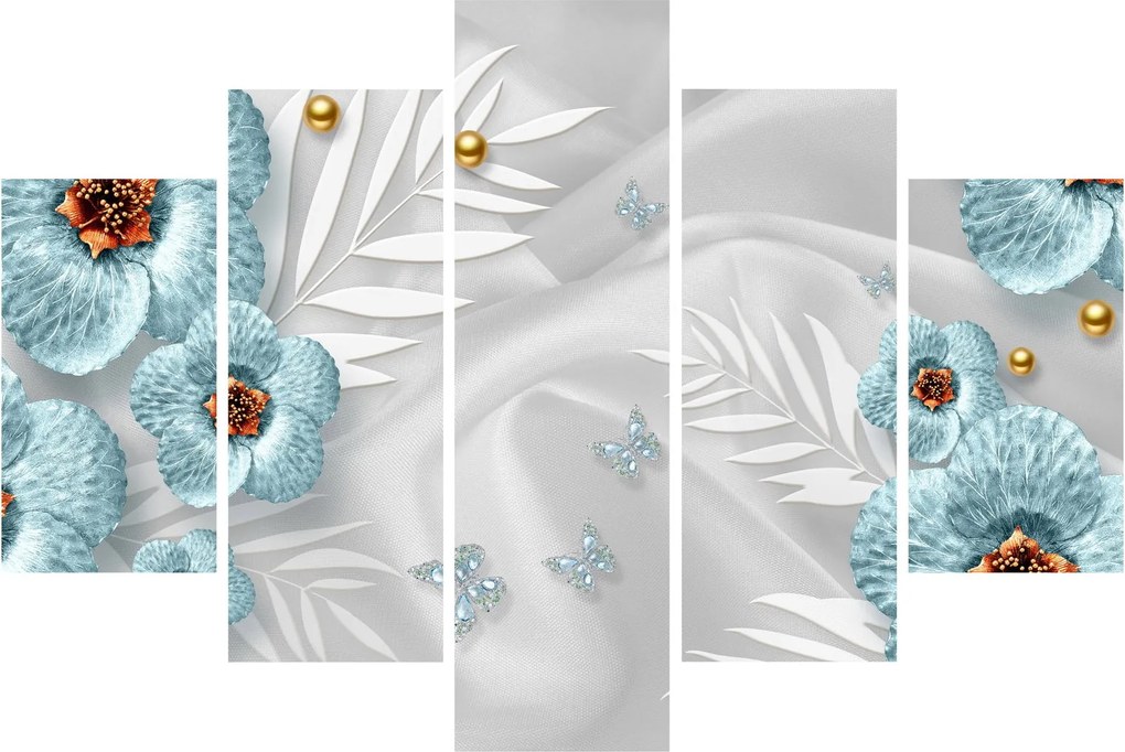Obraz - 3D modré kvety (150x105 cm)