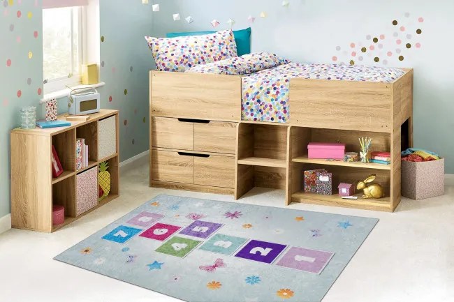 Detský koberec protišmykový BAMBINO 1075 Triedy, čísla zelený