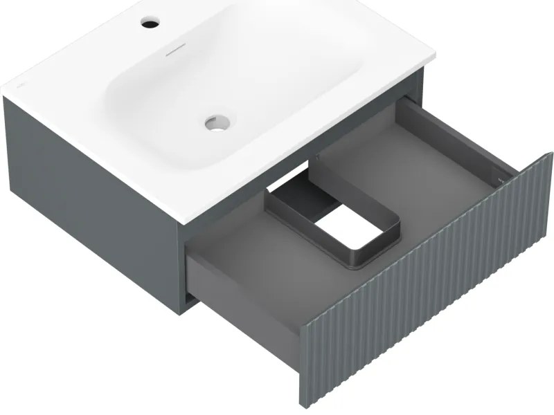 Mexen Rivel, kúpeľňová skrinka 60 cm s umývadlom Vela, 1 zásuvka, drážkovaná, grafitová matná/biela matná, 91A20-06023-1-BF66-W23M01