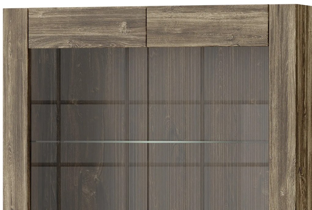 Vitrína Belveder 102 cm 12 s LED osvětlením dub Stirling