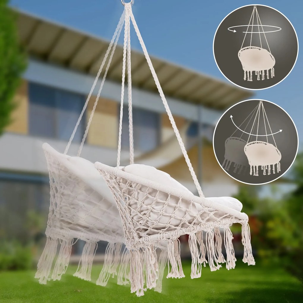 Závesné kreslo BOHO s vankúšmi, Ø61cm, béžová Jurhan