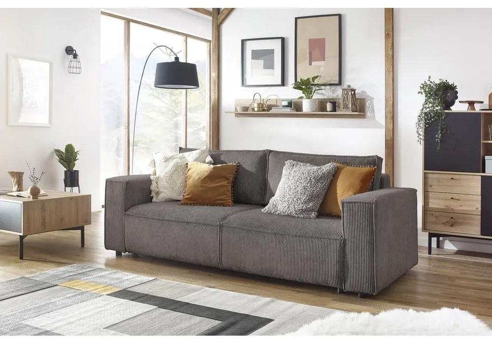 Taupe menčestrová rozkladacia pohovka 245 cm Nihad – Bobochic Paris