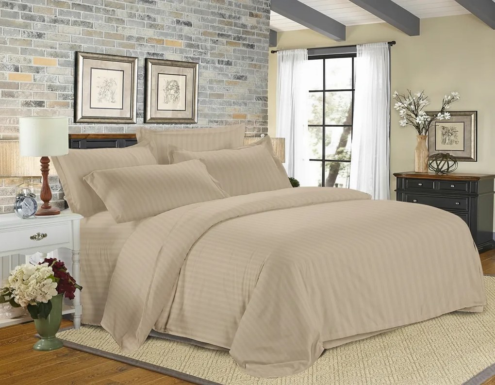 Hotelové obliečky z mikrovlákna JASMINE PURE svetlohnedé - prúžok 1 cm, hotelové vrecko Rozmer obliečky: 70 x 90 cm | 140 x 200 cm