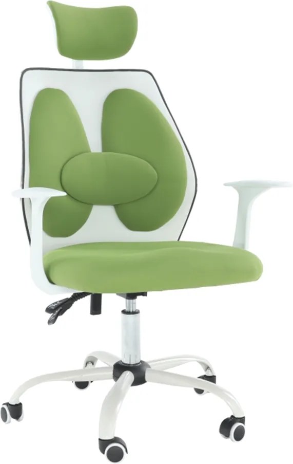 Kancelárske kreslo s opierkou hlavy, zelená/biela, BENNO UT-C568X