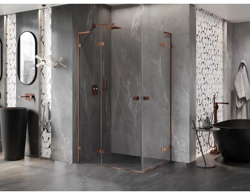 Mexen Lunar, L Duo výklopný sprchový kút 120 x 90 cm, 8mm číre sklo, profil ružové zlato, 834L-120L-090P-60-00
