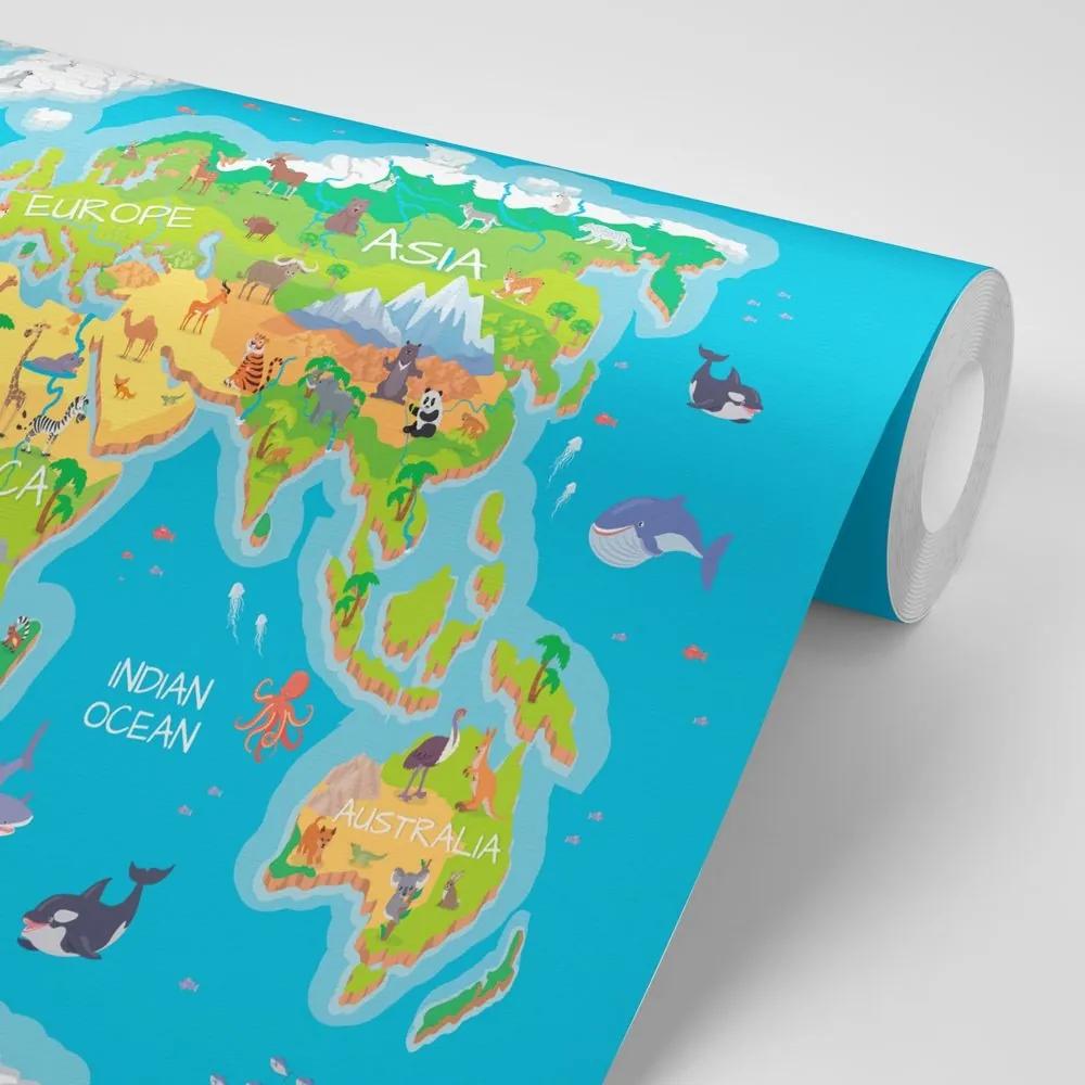 Samolepiaca tapeta zemepisná mapa sveta pre deti - 300x200