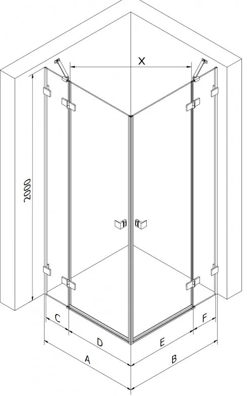 Mexen Lunar Duo, výklopný sprchový kút 75 x 75 cm, 8mm číre sklo, zlatý matný profil, 834-075L-075P-55-00