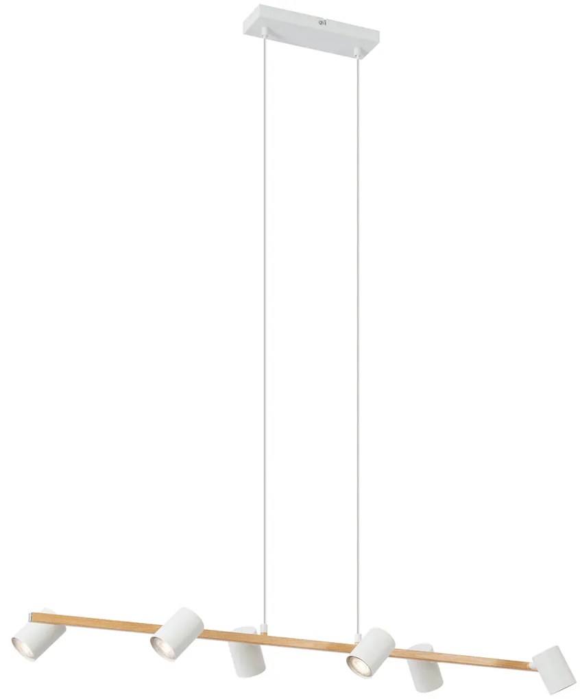 Inteligentné závesné svietidlo drevené s bielym obdĺžnikovým 6-svetlom vrátane Wifi GU10 - Jeana Straight