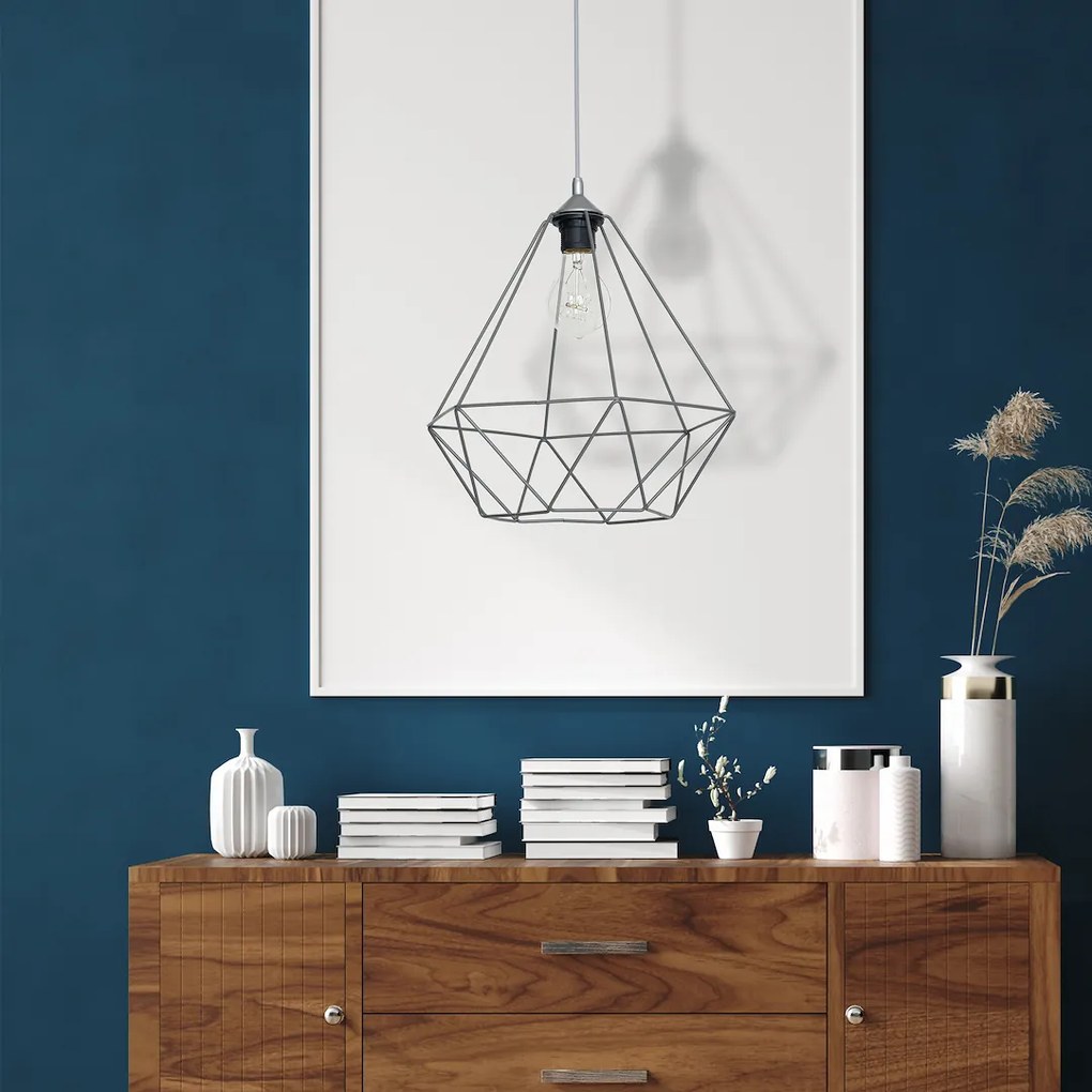 Závesné svietidlo Basket, 1x sivé drôtené tienidlo, gr