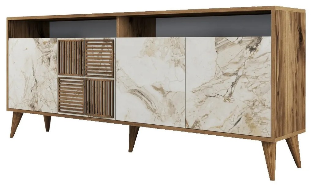 Skrinka Milan 2 Walnut and White Marble