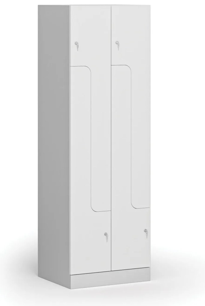 Kovová šatníková skrinka S1 Z, 4 oddiely, 1850 x 600 x 500 mm, demont, cylindrický zámok, laminované dvere, biela