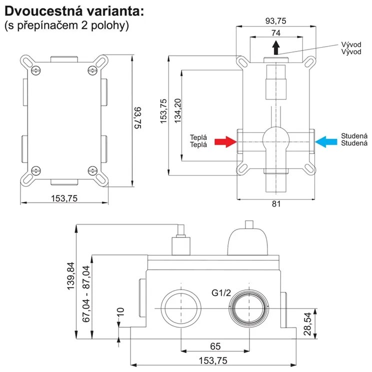 Mereo Mereo, Sprchová podomietková batéria s prepínačom, Mada, Mbox, guľatý kryt, MER-CBQ60106MB