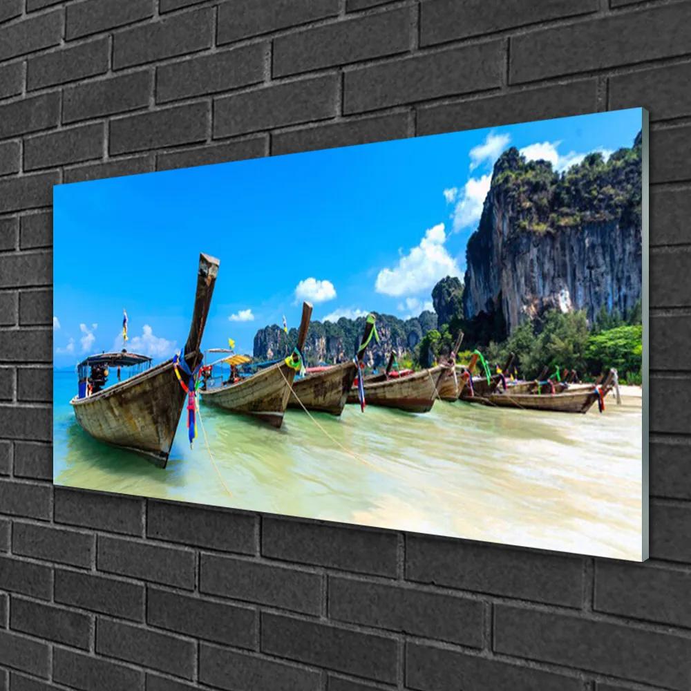 Obraz na skle Loďka more pláž krajina 120x60 cm