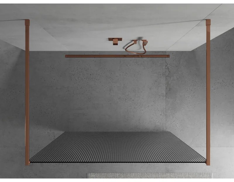 Mexen Kioto, priechodná sprchová zástena 100 x 200 cm, 8mm sklo s rebrovým vzorom, 2x stabilizačná rozpera, ružové zlato, 800-100-002-60-09