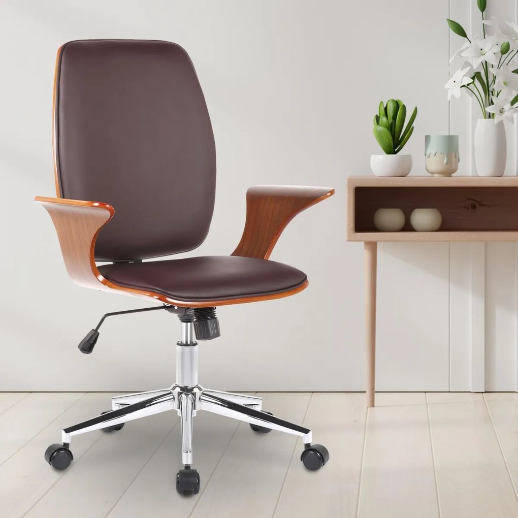 Design-Shop Kancelárska stolička Burbank - koženka, drevo orech - Hnedá