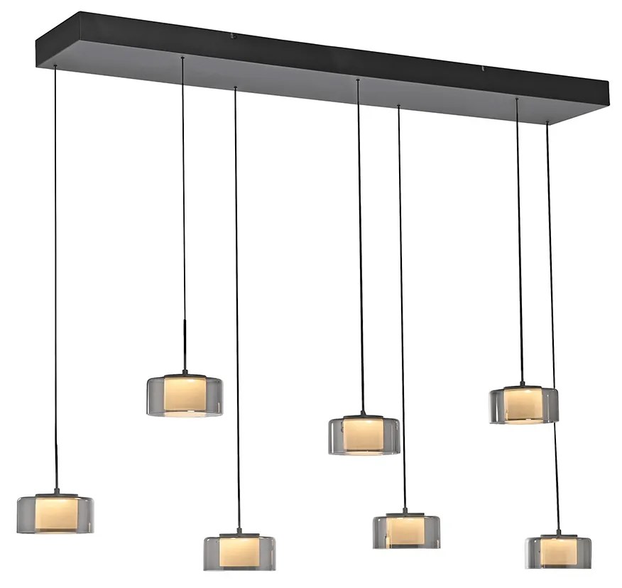 Závesná lampa čierna s dymovým sklom vrátane LED 7-svetiel Easylift - Rika