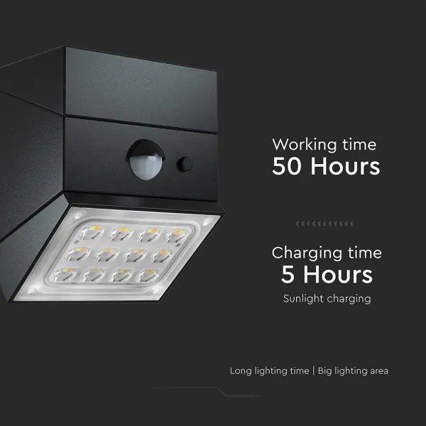 LED nástenné solárne svietidlo so senzorom LED/2,5W/3,7V IP65 1200 mAh čierne