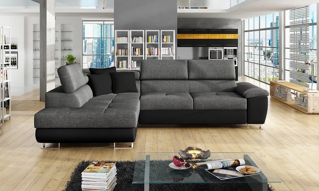 Rohová sedacia súprava do obývačky Alvin Sale, Dostupné poťahy: Ekokoža Soft 017 (biela) + Lux 06 + Ekokoža Soft 017 (biela), Strana: ľavá