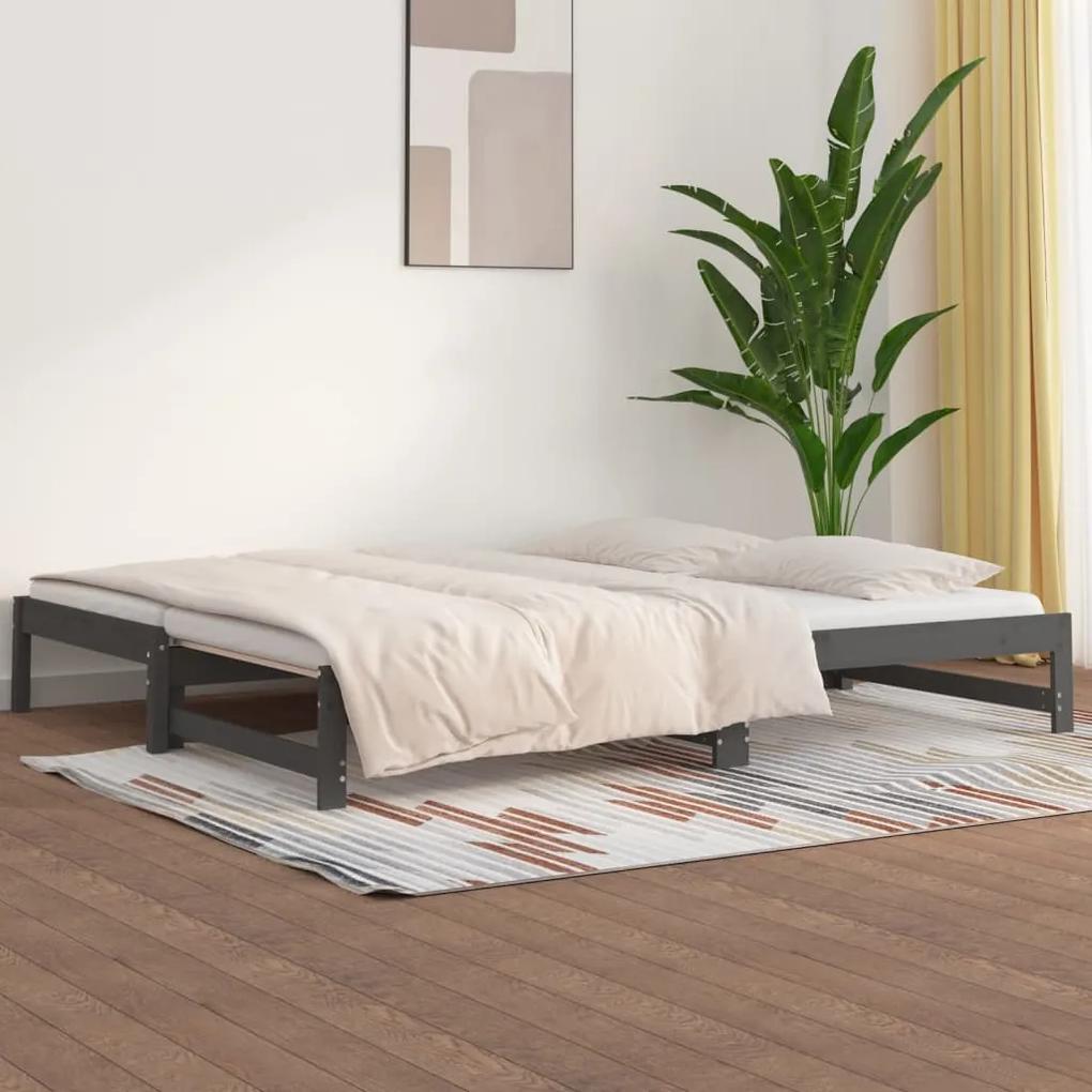 vidaXL Rozkladacia denná posteľ sivá 2x(80x200) cm borovicový masív