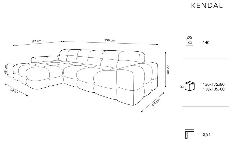 Sivá zamatová rohová pohovka (ľavý roh) Kendal - Micadoni Home