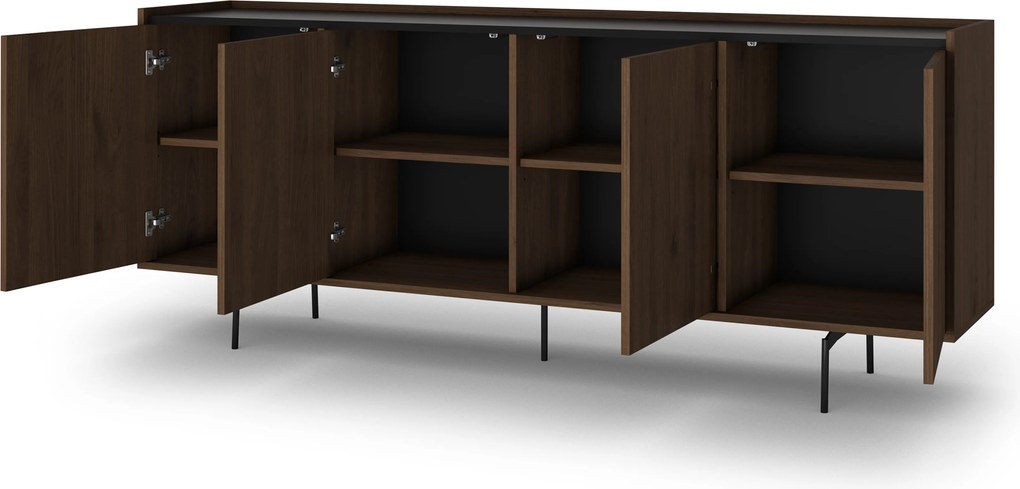 Elegantná komoda Zenar 200 cm so štyrmi dverami - orech / čierna