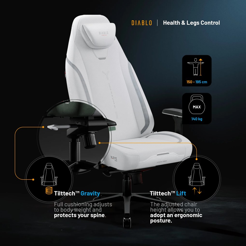 Biela herná stolička Diablo X.Eye Prime Ghosted White