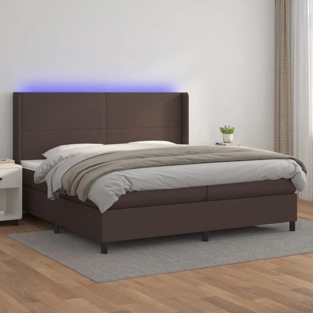 Boxspring posteľ s matracom a LED hnedá 200x200 cm umelá koža 3139286