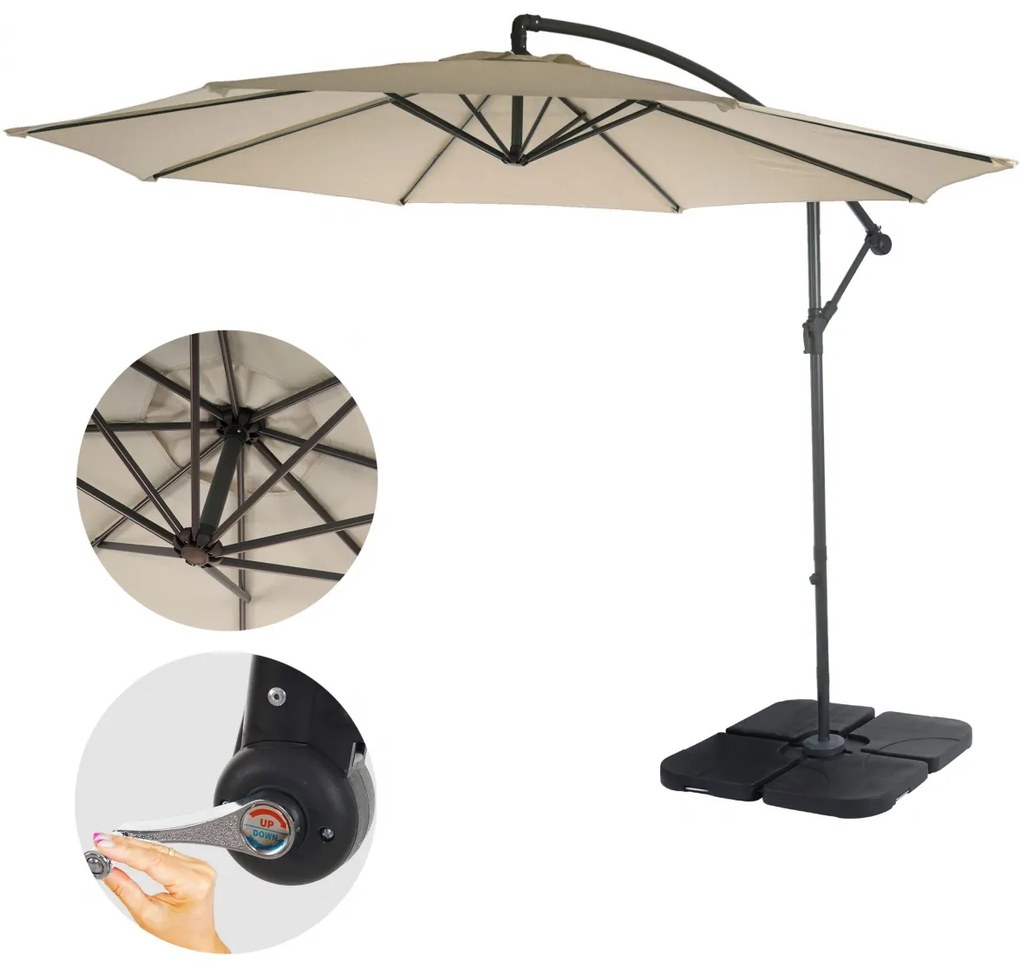 Slnečník Acerra Ø 3m polyester/oceľ - krémová so stojanom