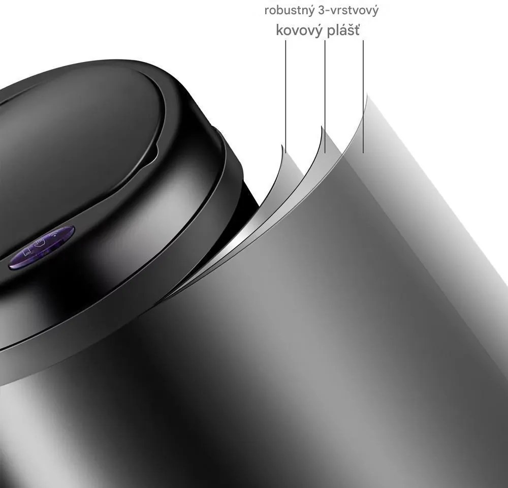 InternetovaZahrada Bezdotykový odpadkový kôš s USB 30 L - strieborný