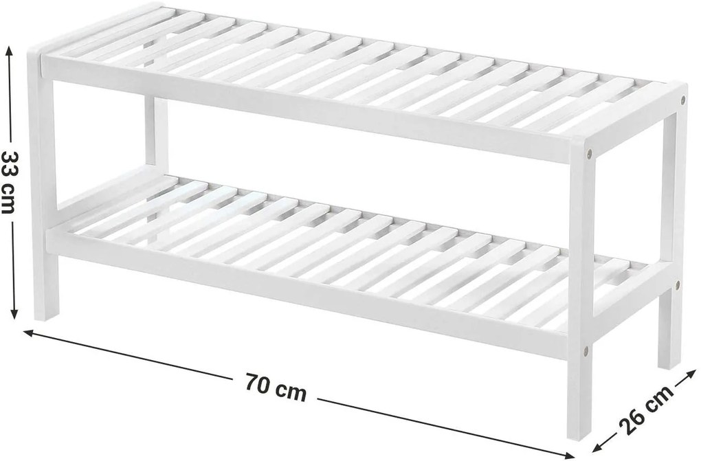 SONGMICS Bambusový botník 2 police biely 70x33 cm