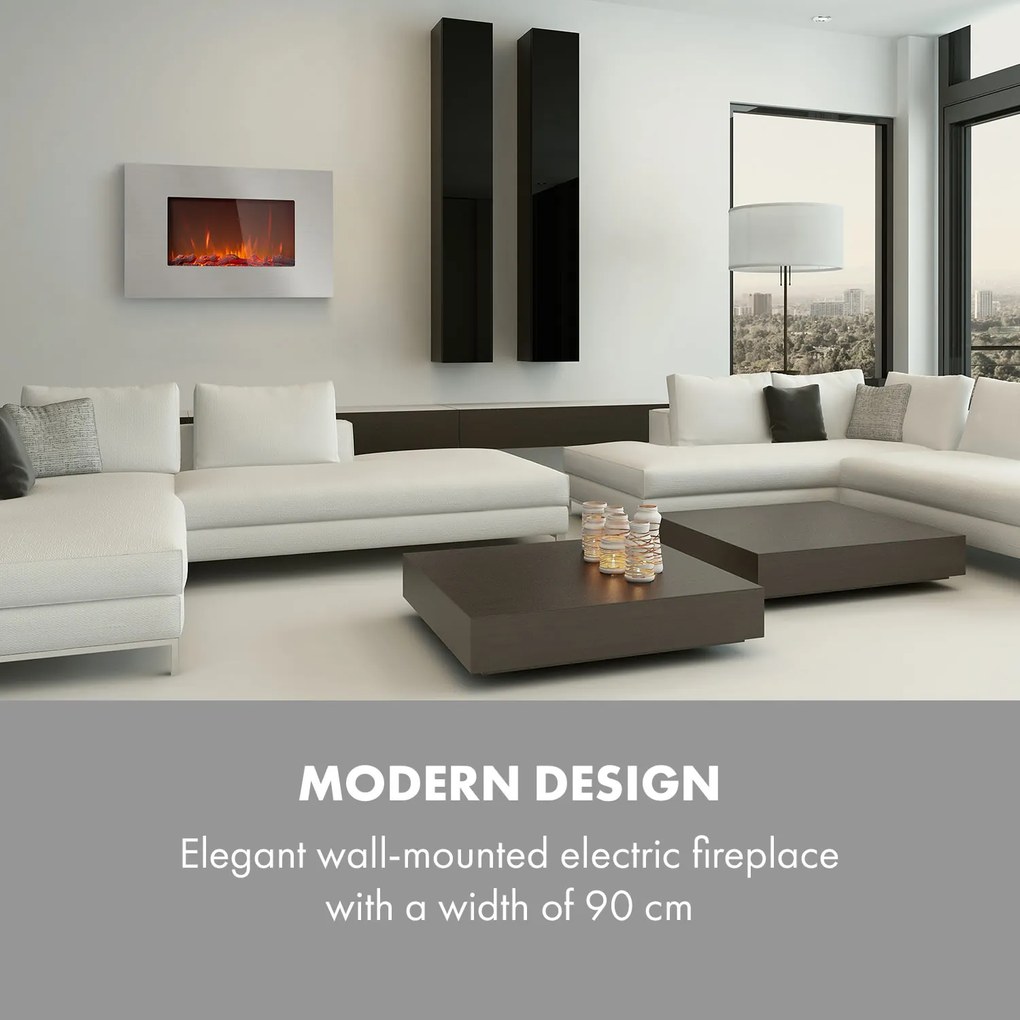 Klarstein Lausanne Luxe, elektrický krb, 2000 W, 2 úrovne ohrevu, 90 cm, nehrdzavejúca oceľ