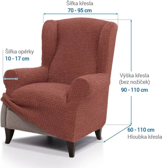 Super strečové poťahy RUBINIA tehlová kreslo ušiak (š. 70 - 95 cm)