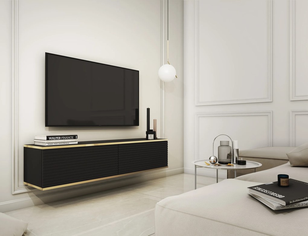 Závesný televízny stolík Oro MDF 135 cm čierny/zlatý