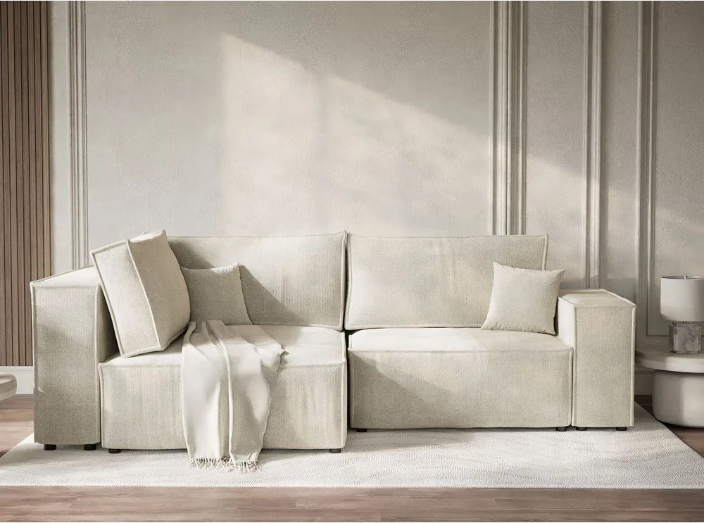 Krémovobiela ženilková rozkladacia/s úložným priestorom rohová pohovka (ľavý roh/do L) Tonga – Maison de Rêve