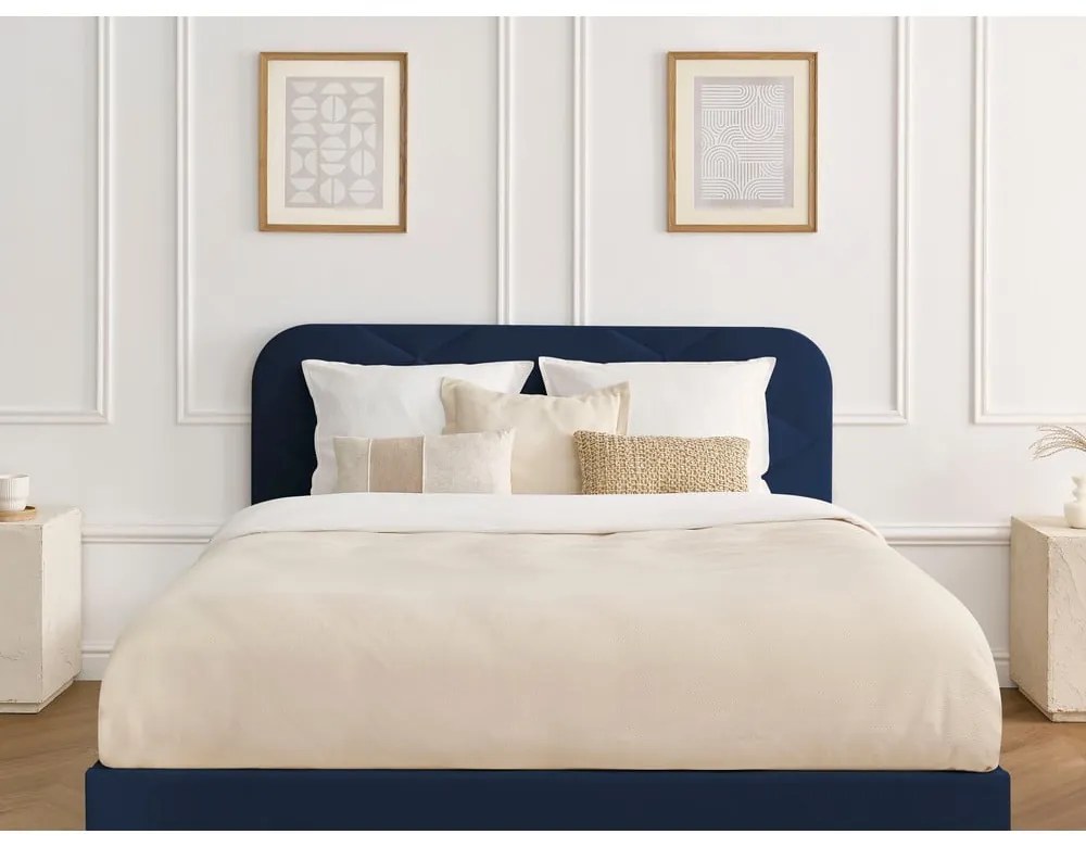 Tmavomodrá čalúnená dvojlôžková posteľ s roštom 180x200 cm Prune – Bobochic Paris