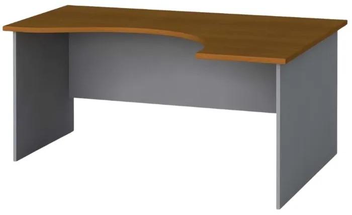 Rohový kancelársky pracovný stôl, zaoblený 160x120 cm, sivá / čerešňa, pravý