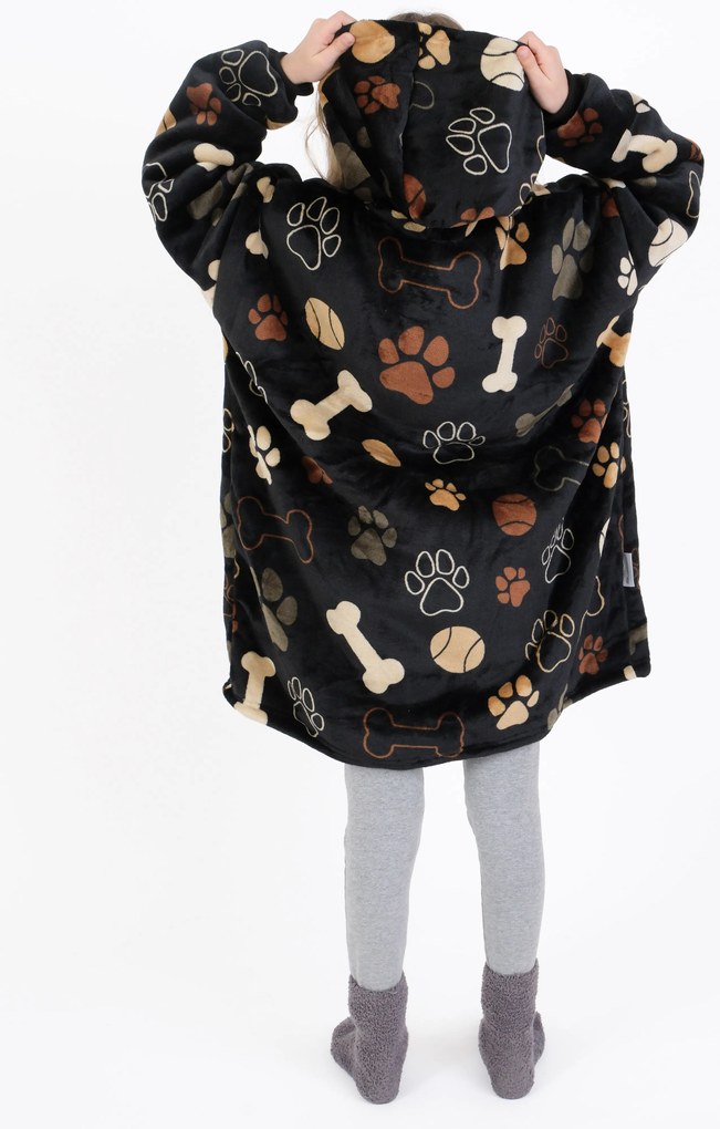 Baránková mikina mikroplyš – Psie labky čiernej veľkosť S detská