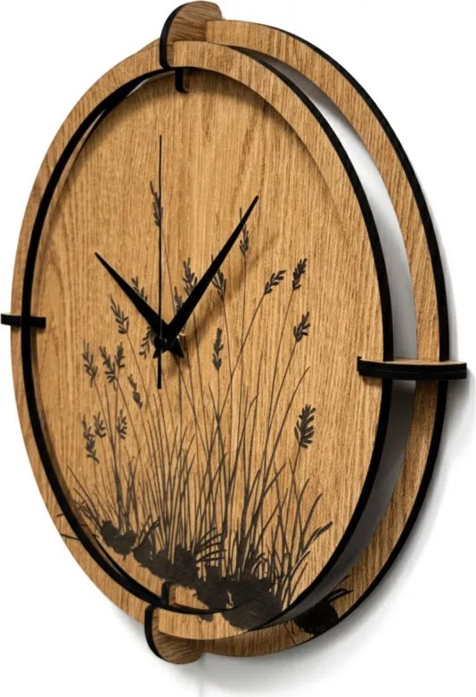 Drevené nástenné hodiny do obývačky prírodný dizajn | SENTOP HDF0587-OAK