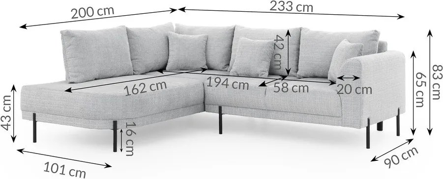 Svetlosivá ženilková rohová pohovka (ľavý roh/do L) Mauris – Ropez