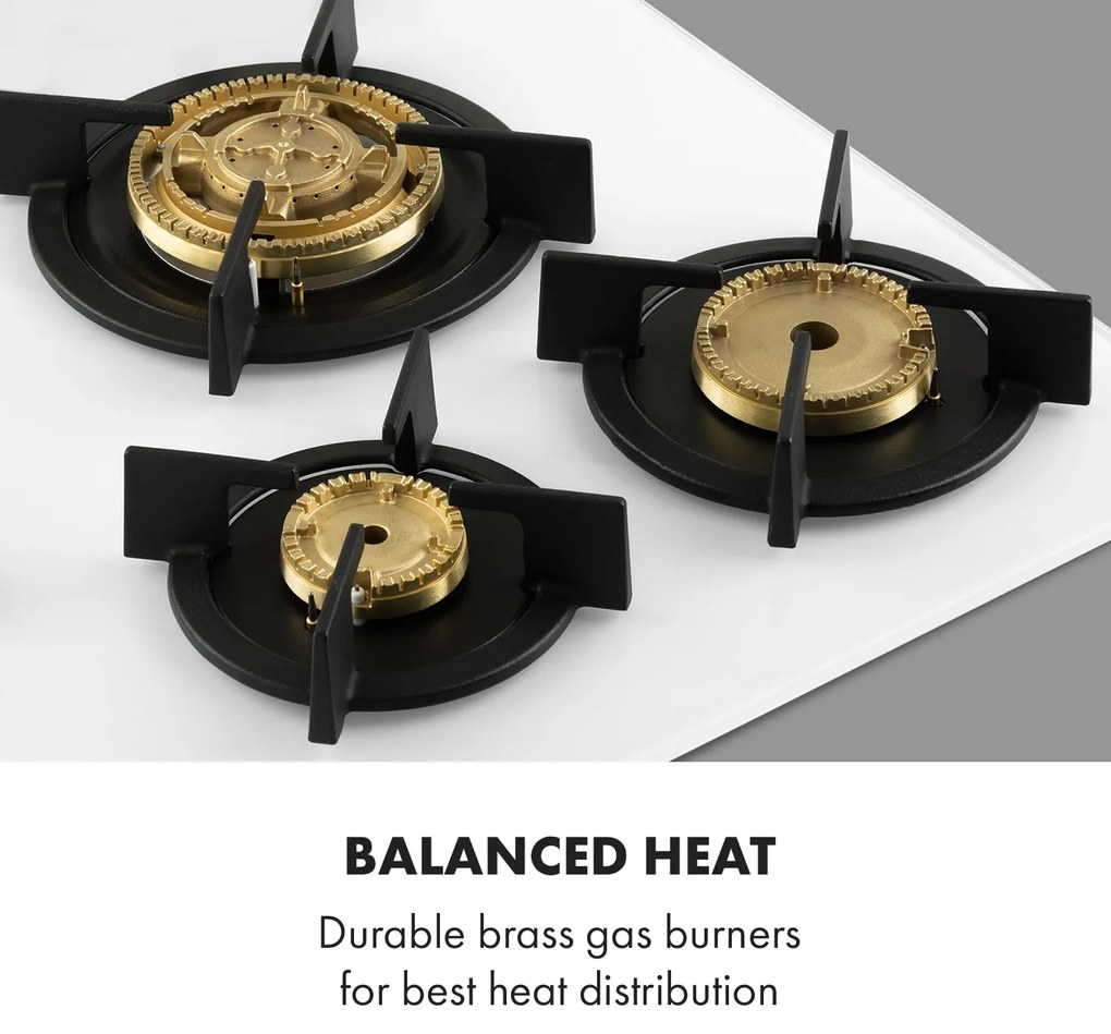 Klarstein Goldflame 5, plynová varná doska, 5 mosadzné horáky, sklokeramika