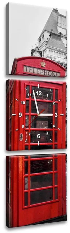 Gario Obraz s hodinami Telefónna búdka v Londýne UK - 3 dielny Rozmery: 30 x 90 cm